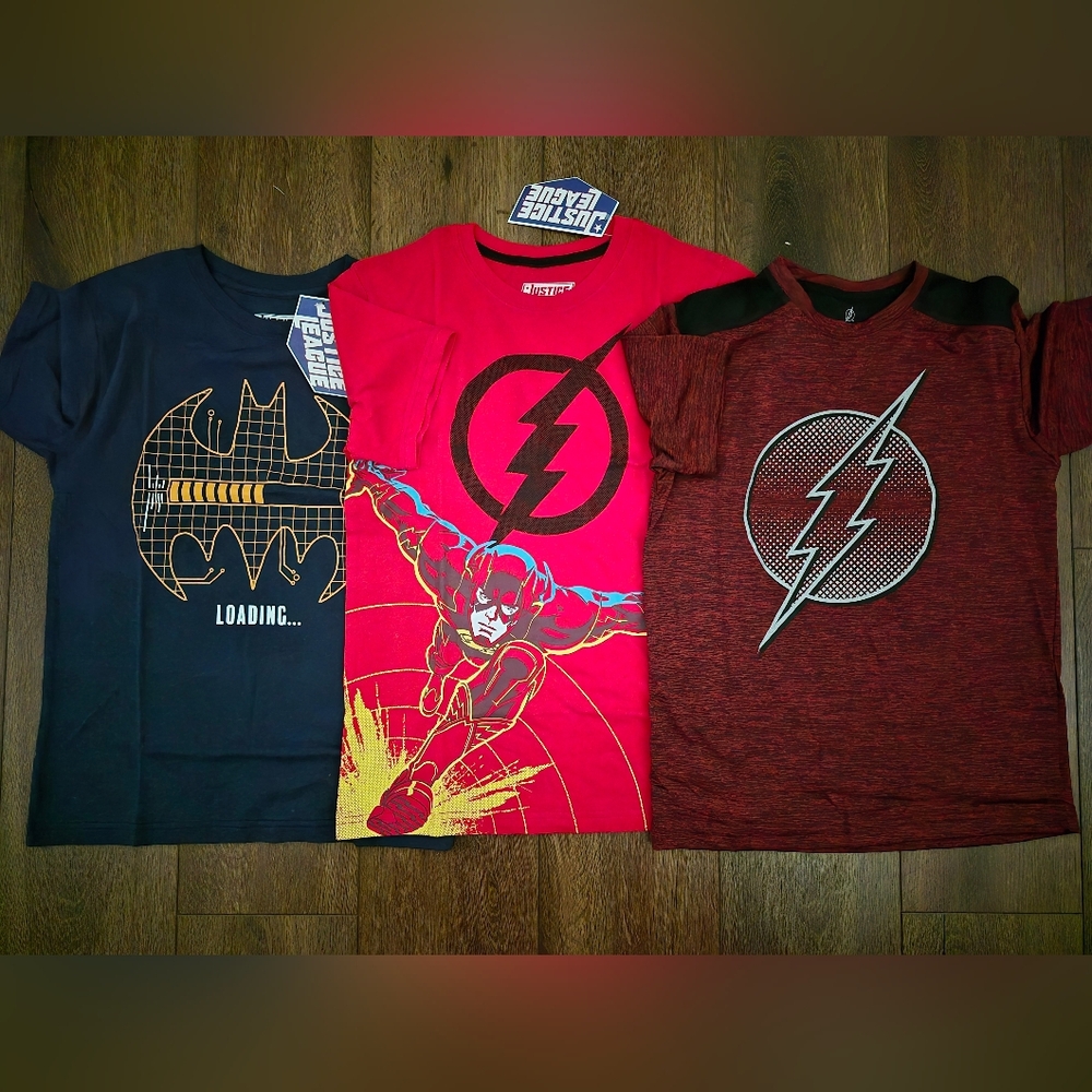 NEW (3) Justice League Tshirts Flash & Batman Boy's Sz 10-12